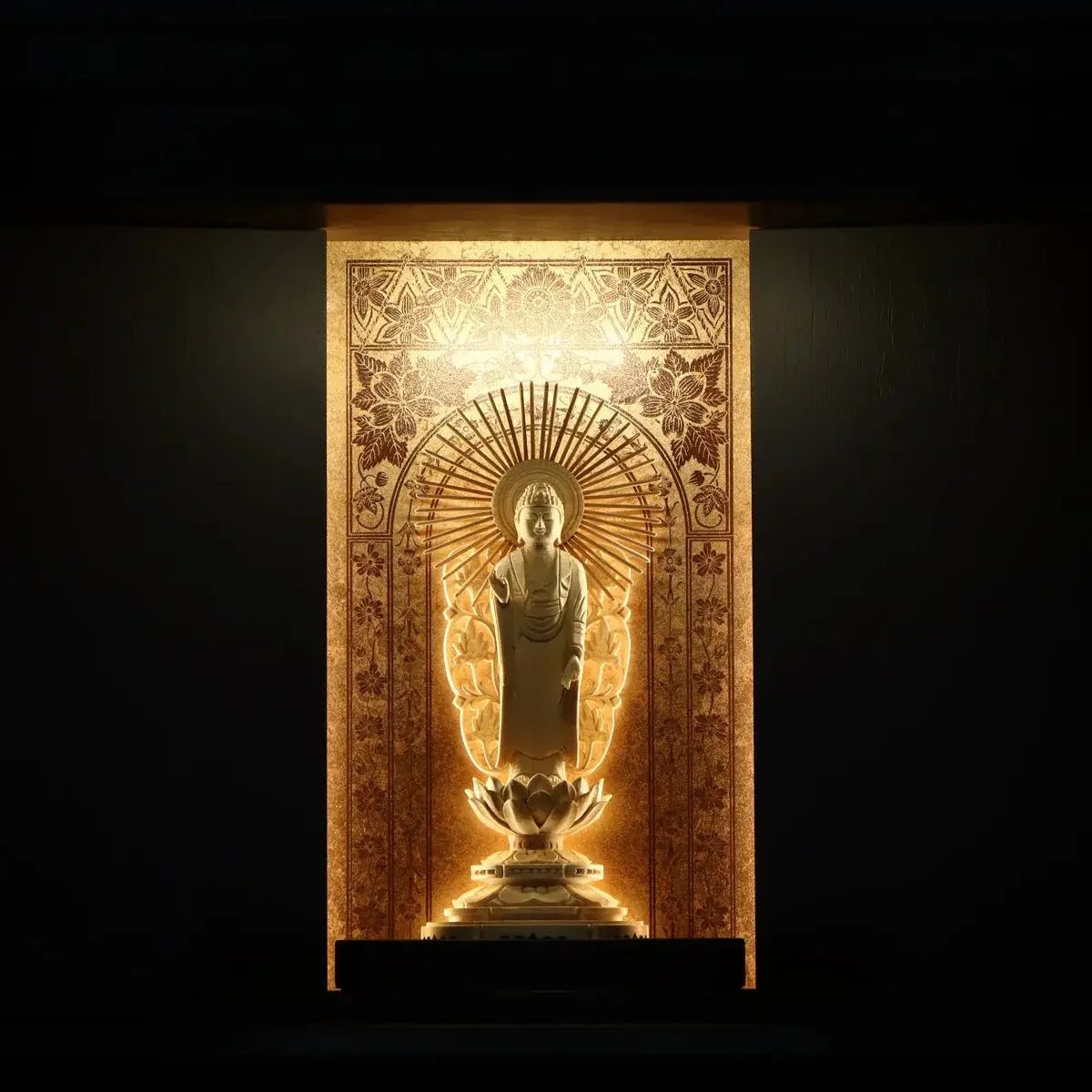 仏像 □ 金箔 4寸 浄土真宗 大谷派 (お東) 六角台座 □ 阿弥陀如来立像