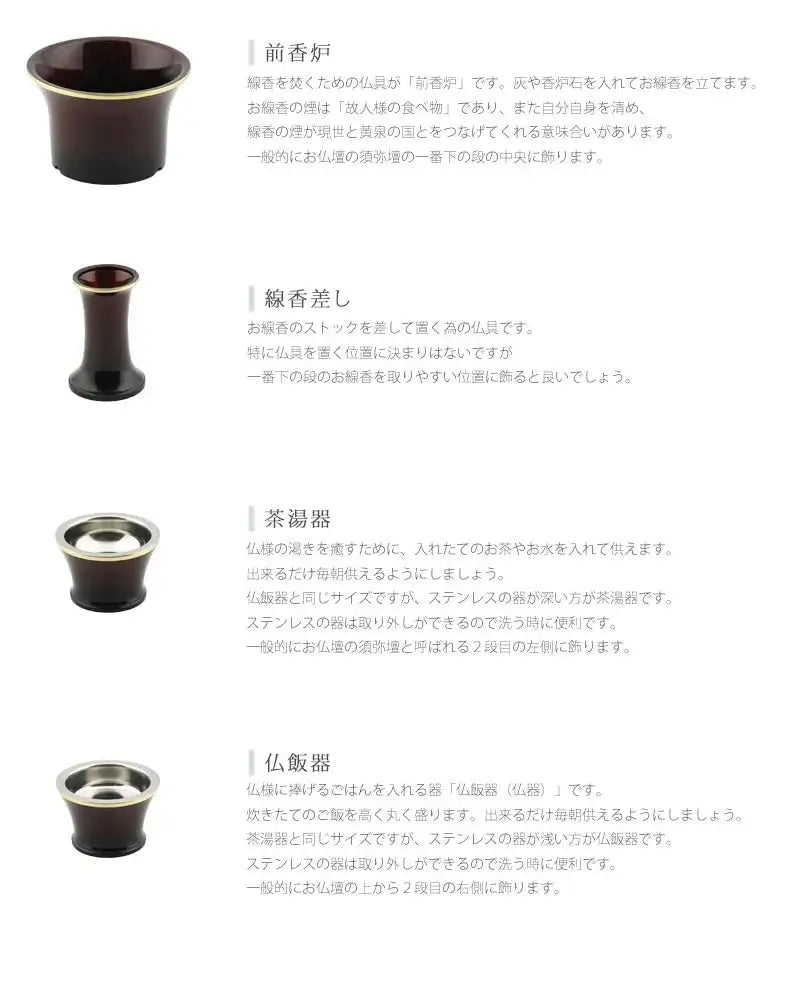 モダン仏具セット シャンテ ワイン 各仏具の説明。