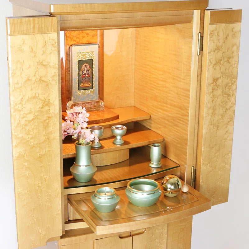 モダン仏具セット 浄丸型 パステルグリーンの詳細アップ画像1枚目