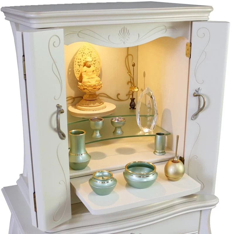 モダン仏具セット 浄丸型 パステルグリーンの詳細アップ画像2枚目