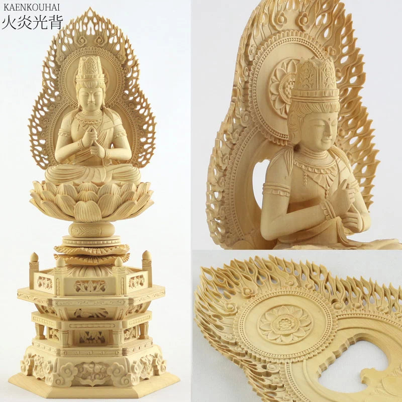 本柘植仏像 上彫り 六角台座 大日如来 【真言宗】の詳細アップ画像1枚目