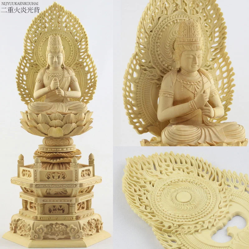 本柘植仏像 上彫り 六角台座 大日如来 【真言宗】の詳細アップ画像2枚目