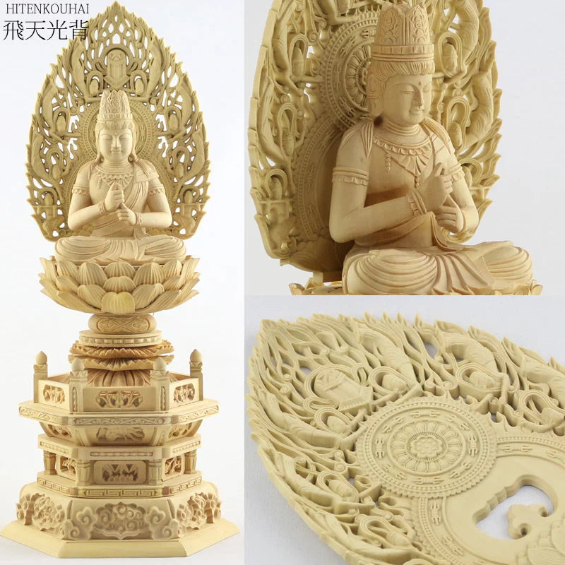 本柘植仏像 上彫り 六角台座 大日如来 【真言宗】の詳細アップ画像3枚目