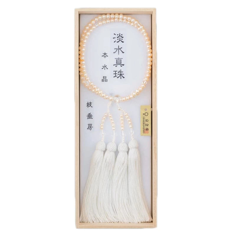 略式二連念珠(女性用) 淡水真珠(白) 水晶仕立 枝垂房メイン画像01