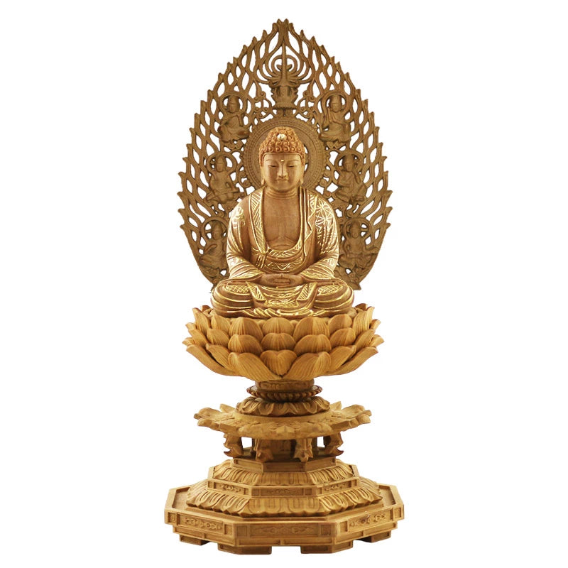 檀木仏像 八角台座 座釈迦 眼入り 飛天光背【曹洞宗・臨済宗・禅宗 檀木仏像 八角台座 座釈迦 眼入り 飛天光背【曹洞宗・臨済宗・禅宗