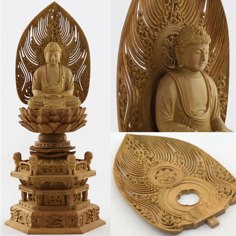 檀木仏像 六角鬼面麒麟台座 座釈迦 眼入り【曹洞宗・臨済宗・禅宗】の詳細アップ画像1枚目