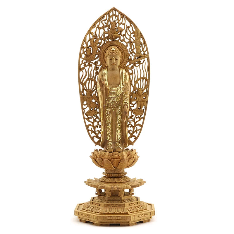 檀木仏像 八角台座 舟立弥陀 眼入り 飛天光背【浄土宗・時宗】 | 本尊