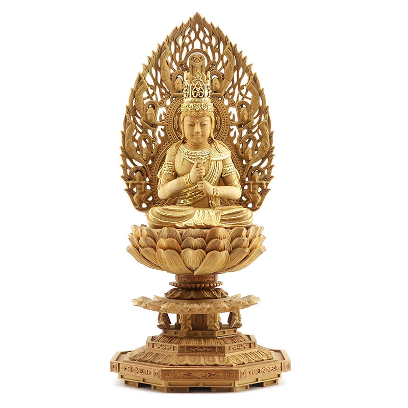 檀木仏像 八角台座 大日如来 眼入り 飛天光背【真言宗】 | 本尊・脇侍