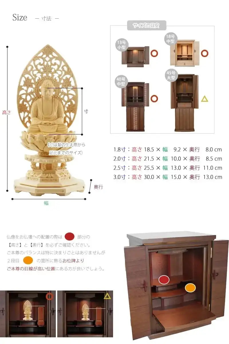 仏像の詳細サイズ・当仏像に合うお仏壇のサイズについて