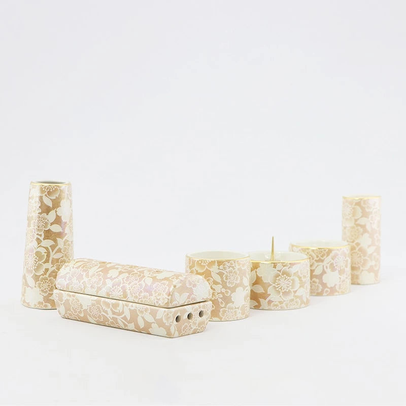 美濃焼仏具セット 花むすび 筒型香炉 シャンパンゴールド | 仏具の通販