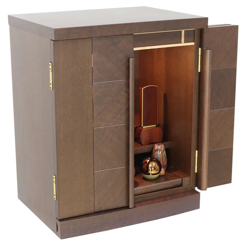 モダン仏壇 ベータ市松 ウォールナット 16号の片扉が開いた状態