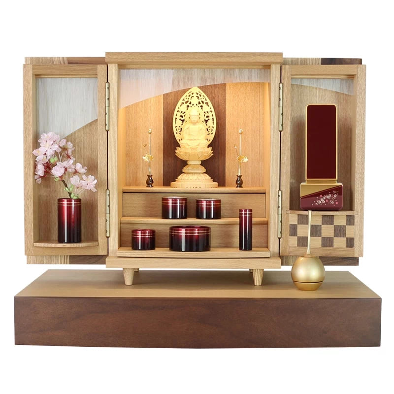 蒔絵位牌 綺羅 風桜 ロイヤルレッドの仏壇設置イメージ画像1枚目