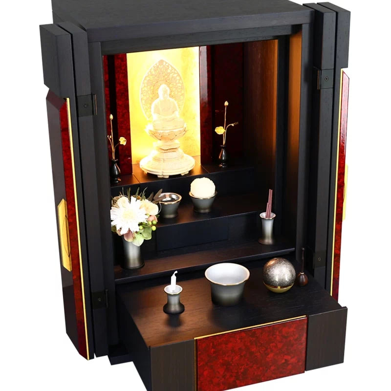 店長おすすめセット02の斜め角度からの本尊・仏具・リンの一式セット例