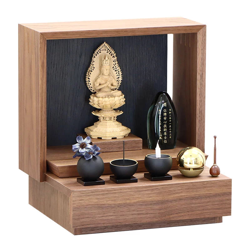 【選べる仏具付】ミニ仏壇 KAKOI  ウォールナット&墨黒色の店長おすすめセット03