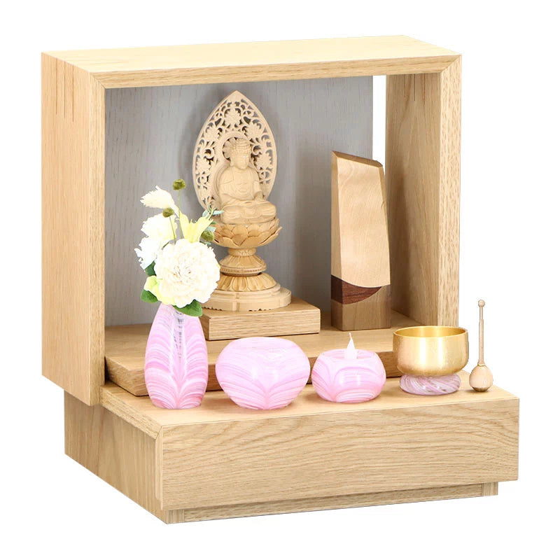 【選べる仏具付】ミニ仏壇 KAKOI  オーク&錫色の店長おすすめセット01