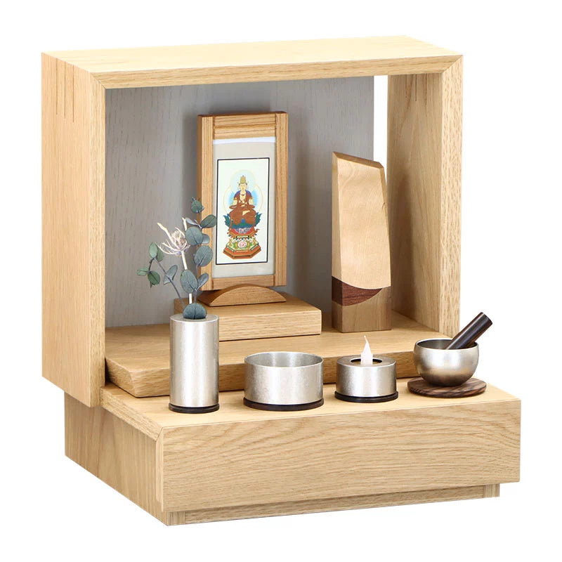 【選べる仏具付】ミニ仏壇 KAKOI  オーク&錫色の店長おすすめセット02