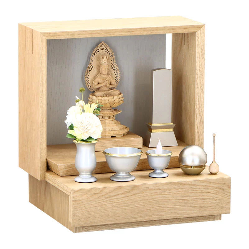 【選べる仏具付】ミニ仏壇 KAKOI  オーク&錫色の店長おすすめセット03