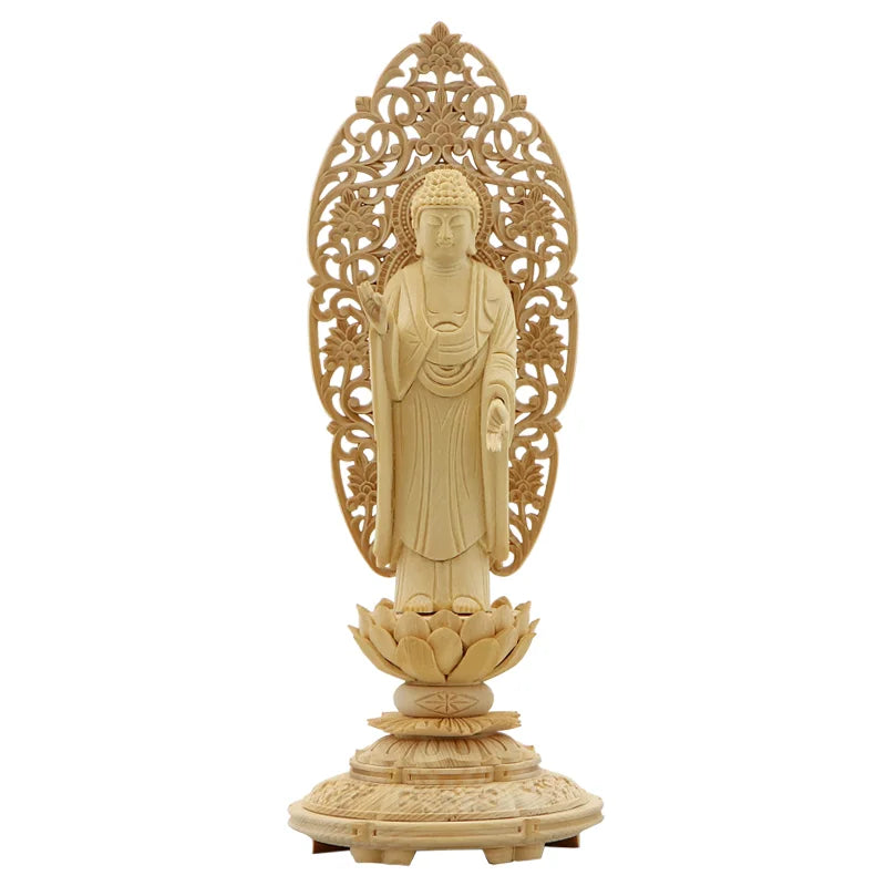 桧木仏像 上彫り 丸台座 舟立弥陀 【浄土宗・時宗】 | 本尊・脇侍の