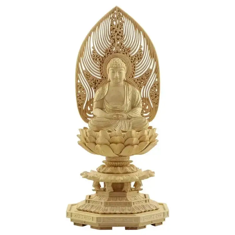 本柘植仏像 上彫り 八角台座 座阿弥陀 【天台宗】 |本尊・脇侍の