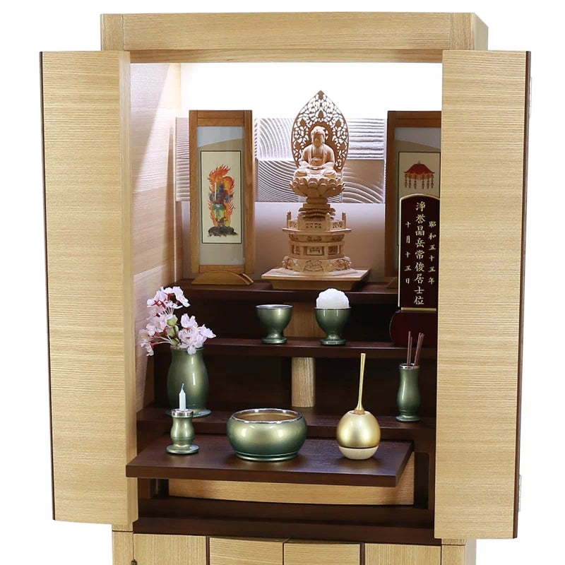 モダン仏具セット 「アルミムク」 グリーン 仏具6点セットの詳細アップ画像2枚目