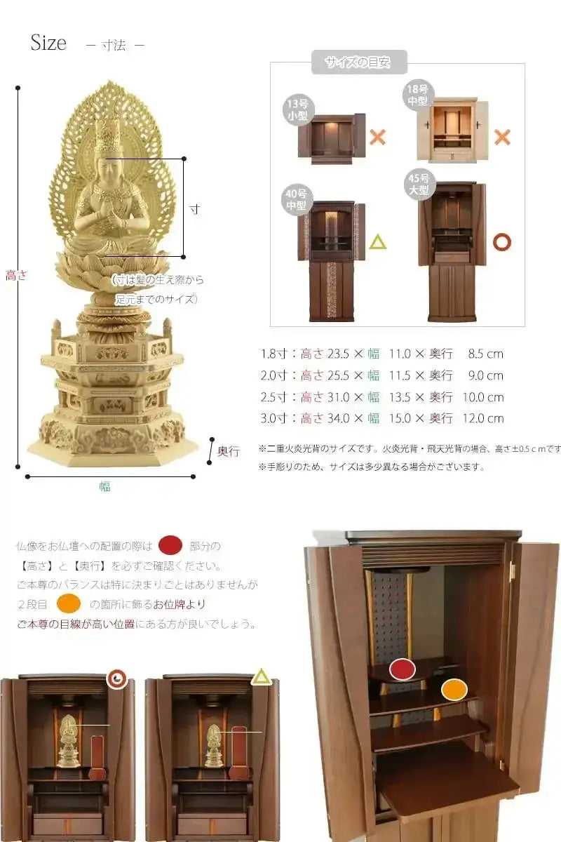 仏像の詳細サイズ・当仏像に合うお仏壇のサイズについて