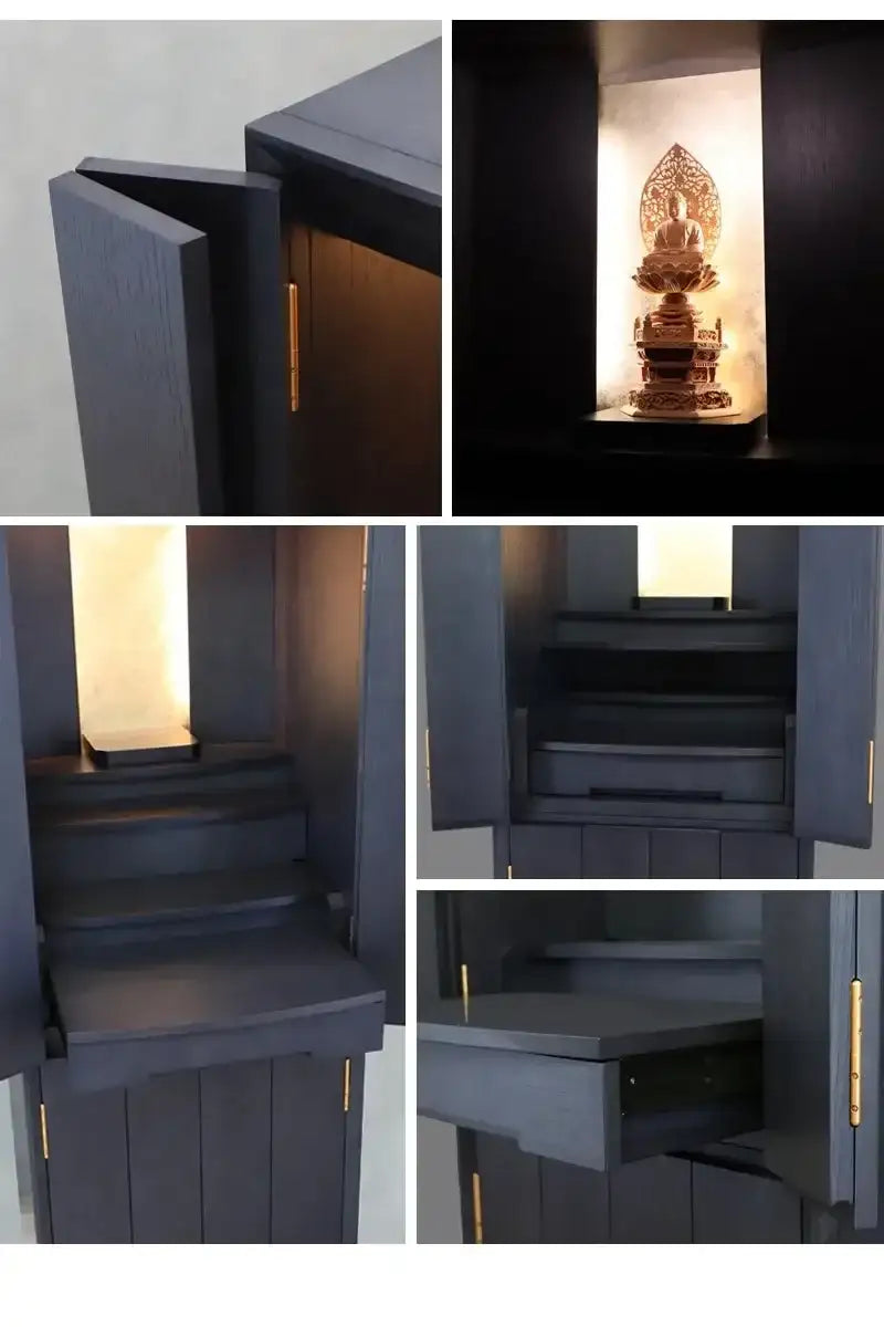 モダン仏壇 月箔 墨黒仕上げ 43号 スリムタイプのさまざまなアングルからのイメージ。