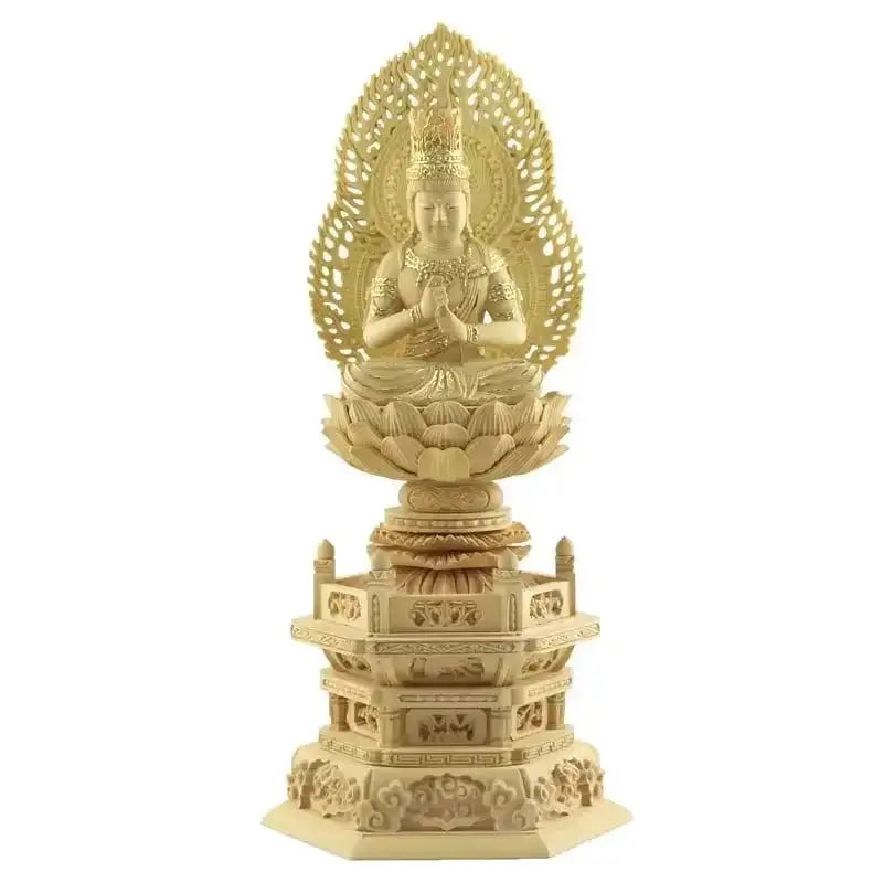 本柘植仏像 上彫り 六角台座 大日如来 【真言宗】 |本尊・脇侍の 本柘植仏像 上彫り 六角台座 大日如来 【真言宗】 |本尊・脇侍の