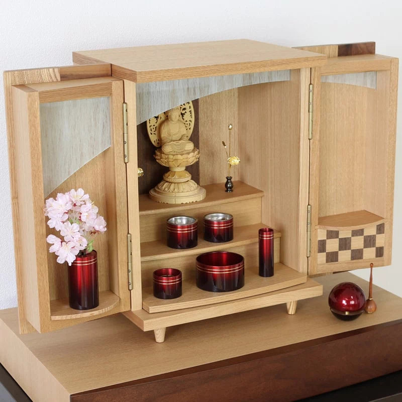 モダンミニ仏具セット 「彩」 溜色の詳細アップ画像1枚目