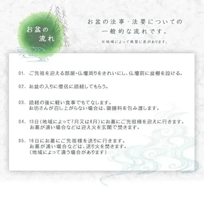 お盆の法要の一般的な流れ