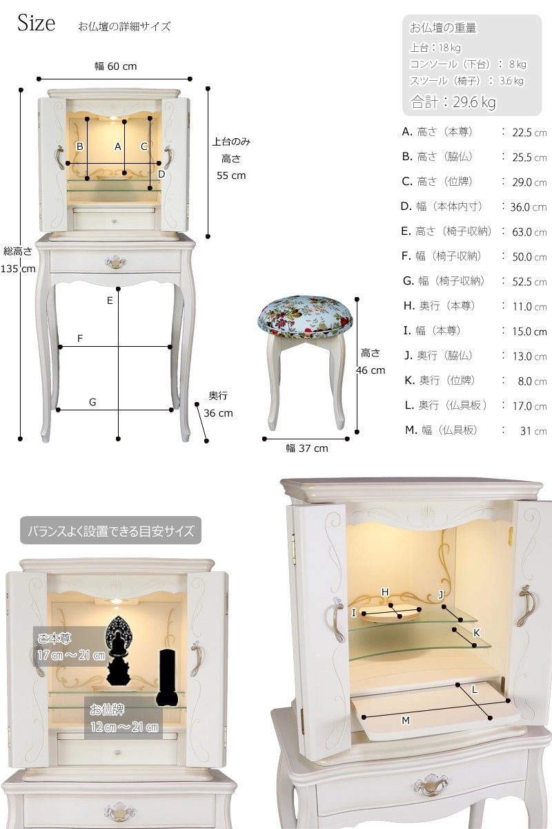 お仏壇のサイズ表・重量・本尊の目安サイズの詳細画像