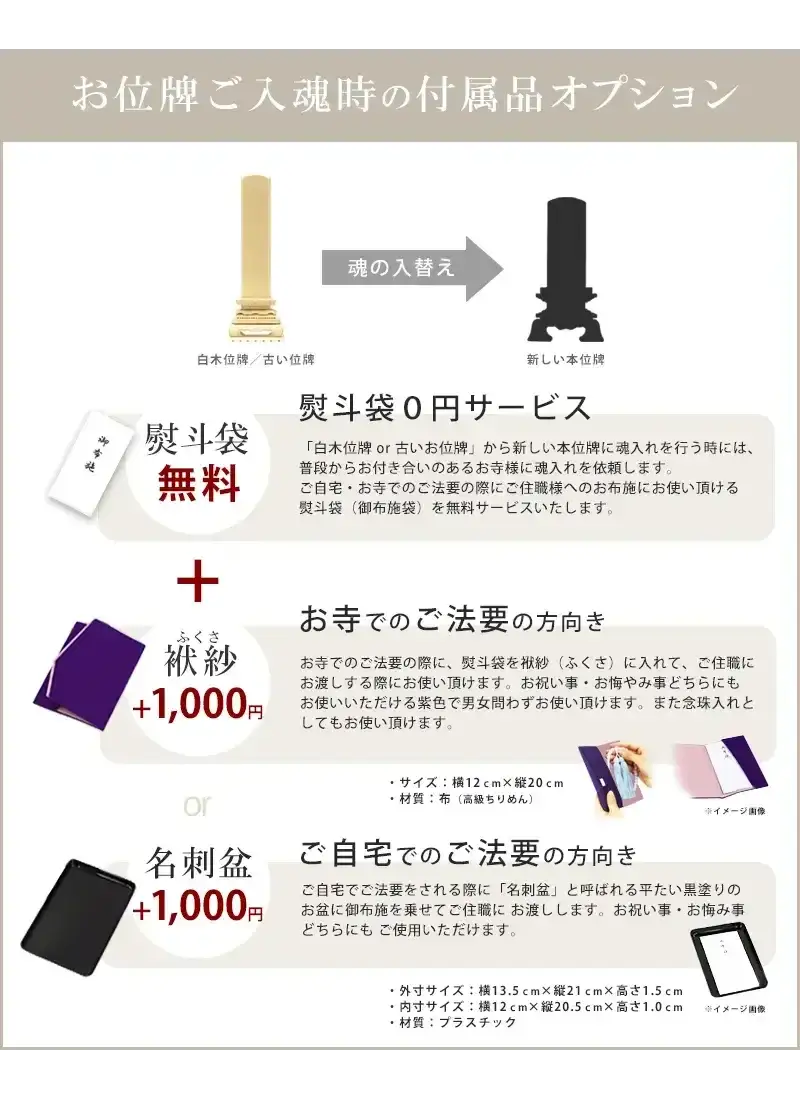お位牌の付属品のオプション