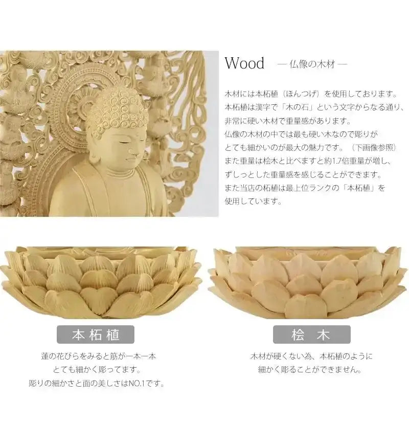 本柘植仏像 上彫り仕上げ 座釈迦 十三仏光背 【曹洞宗・臨済宗・禅宗】の木材について