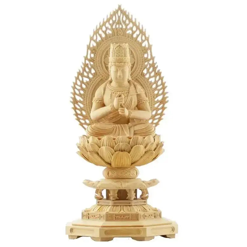 仏像　大日如来座像　真言宗用　柘植本尊 金箔台８角/華鬘台 火焔光背　 2.5寸 仏像 大日如来座像 真言宗用 柘植本尊 金箔台８角⁄華鬘台 火焔