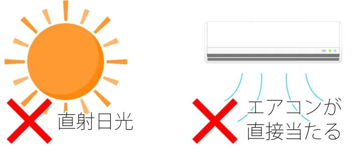 冷暖房が直接当たらないように
