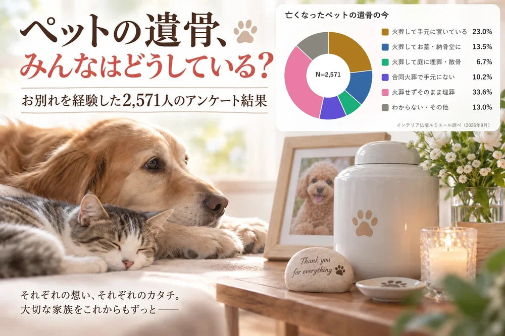 【独自調査5,000人】ペットの遺骨はどうしている？火葬・手元供養・埋葬の実態とペットロスの期間