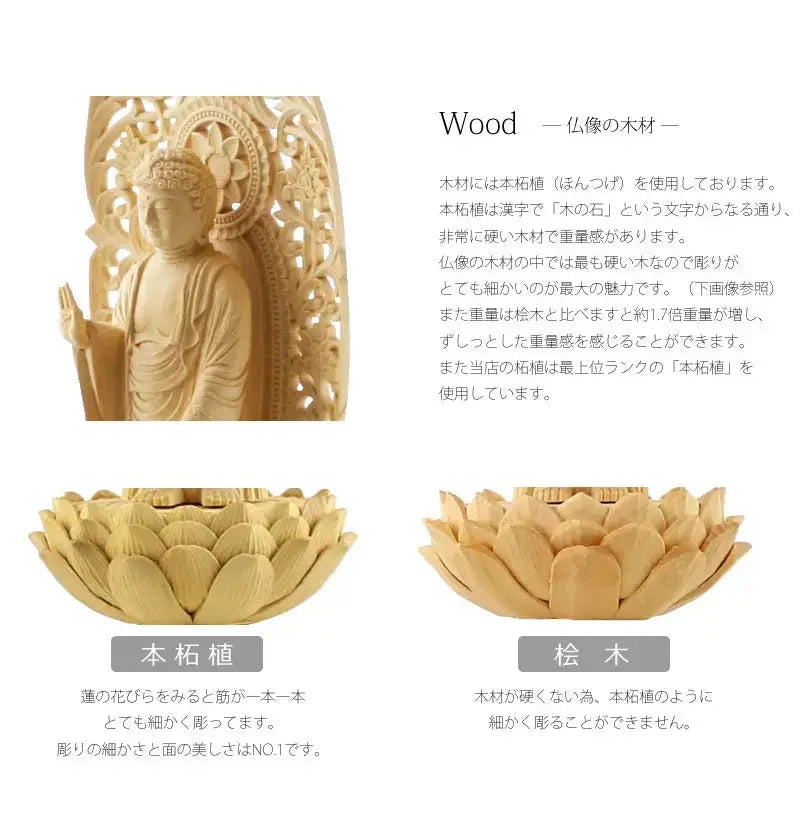 本柘植仏像 八角台座 舟立弥陀 【浄土宗・時宗】の商品画像2枚目