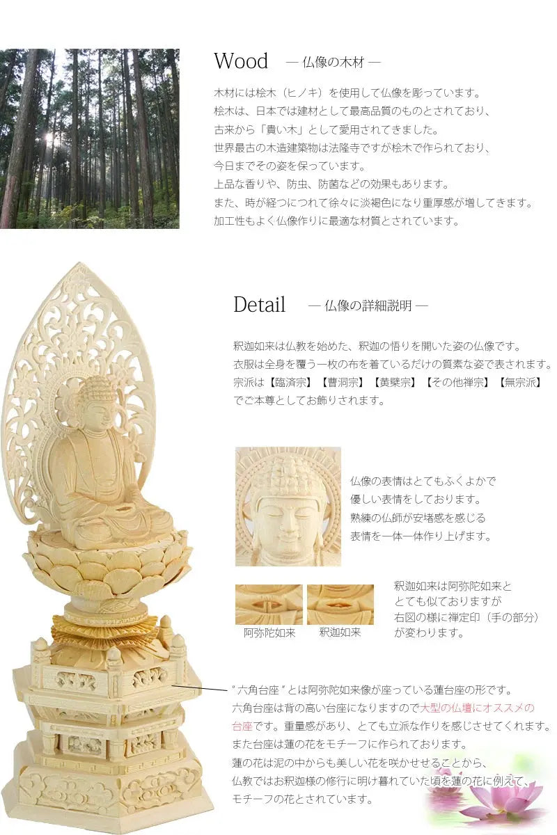 桧木仏像 六角台座 座釈迦 【曹洞宗・臨済宗・禅宗】の商品画像2枚目