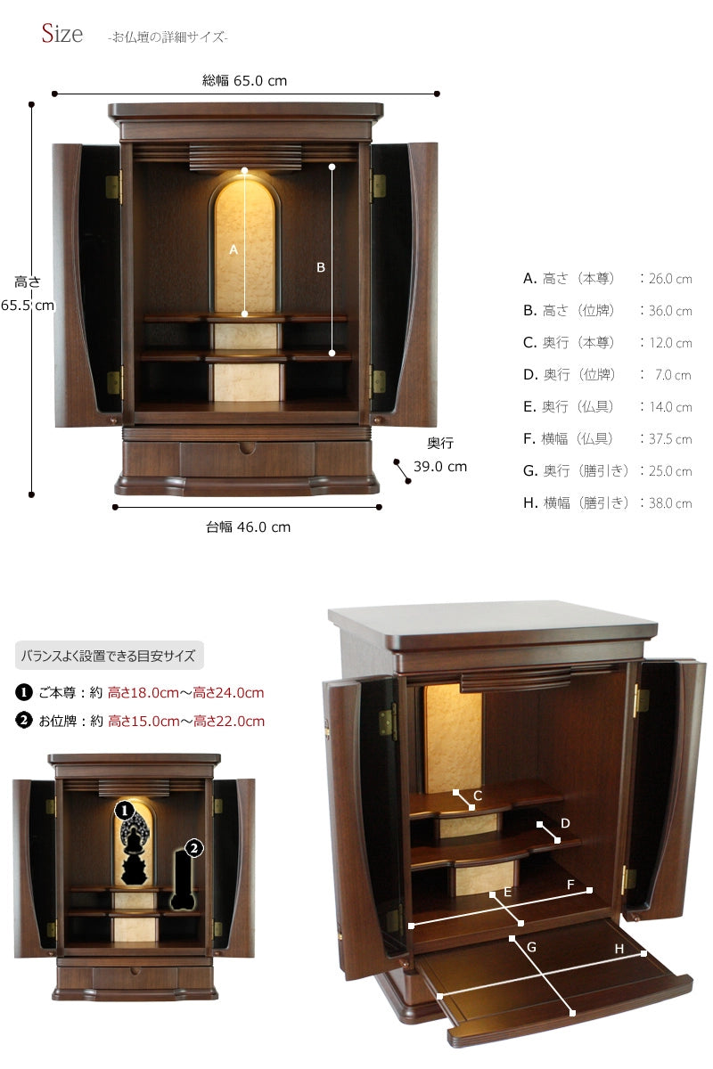 お仏壇のサイズ表・重量・本尊の目安サイズの詳細画像
