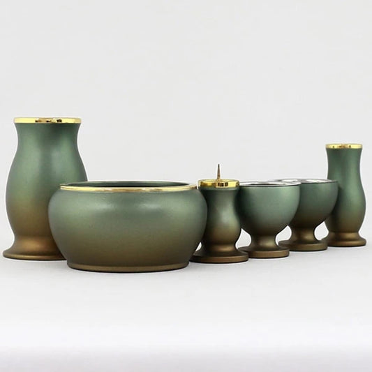 モダン仏具セット アルミムク  緑茶マットメイン画像01