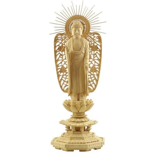 本柘植仏像 上彫り 八角台座 西立弥陀【浄土真宗本願寺派】メイン画像01