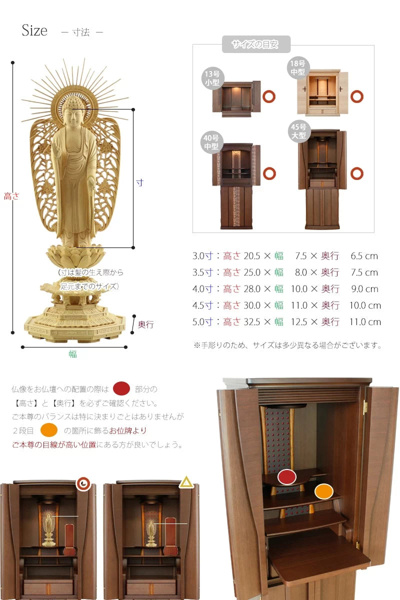 仏像の詳細サイズ・当仏像に合うお仏壇のサイズについて
