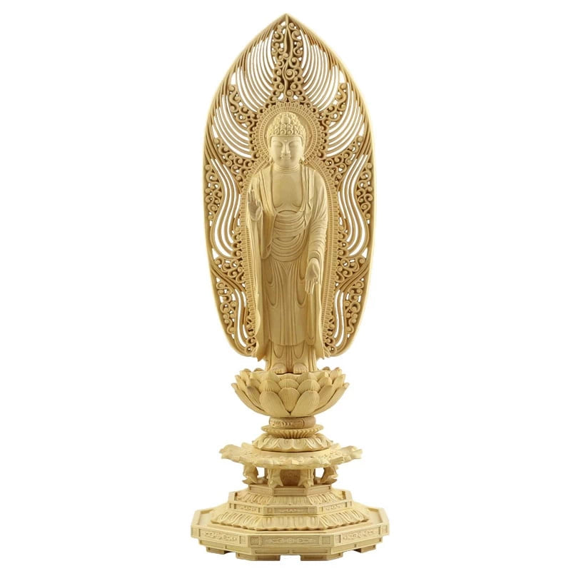 本柘植仏像 上彫り 八角台座 舟立弥陀 【浄土宗・時宗】メイン画像01