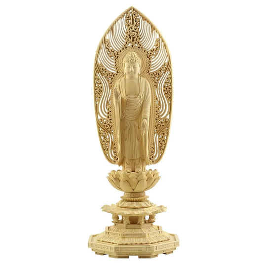 本柘植仏像 上彫り 八角台座 舟立弥陀 【浄土宗・時宗】メイン画像01