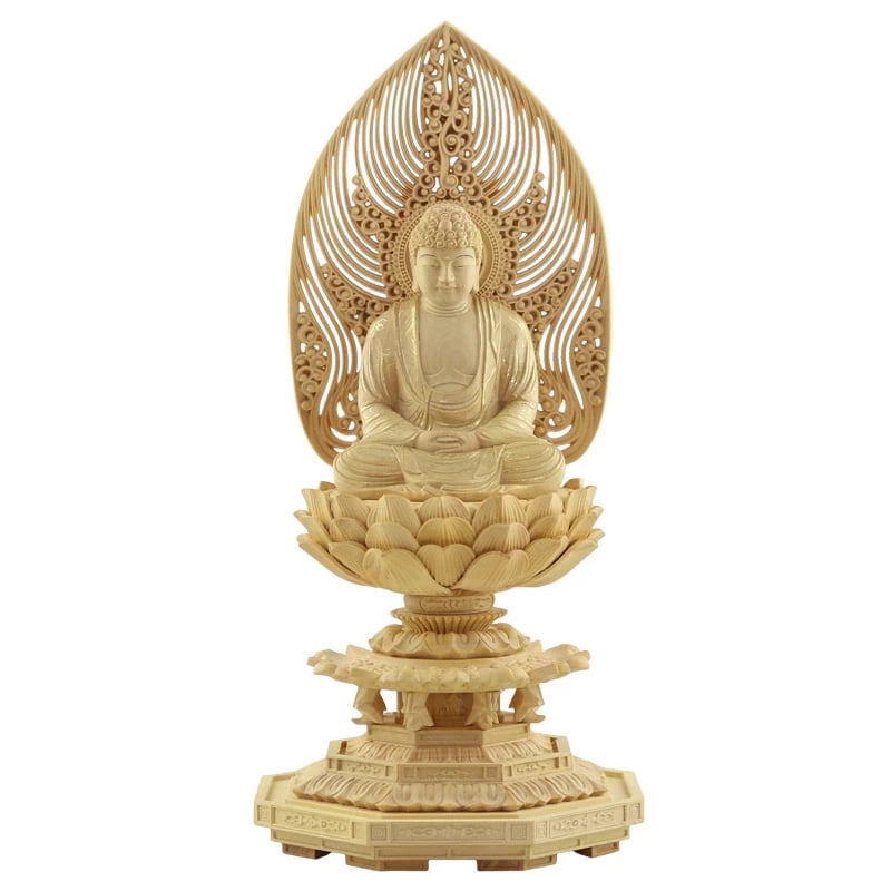 本柘植仏像 上彫り 八角台座 座釈迦 【曹洞宗・臨済宗・禅宗】メイン画像01