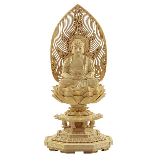 本柘植仏像 上彫り 八角台座 座阿弥陀 【天台宗】メイン画像01