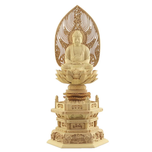 本柘植仏像 上彫り 六角台座 座釈迦 【曹洞宗・臨済宗・禅宗】メイン画像01