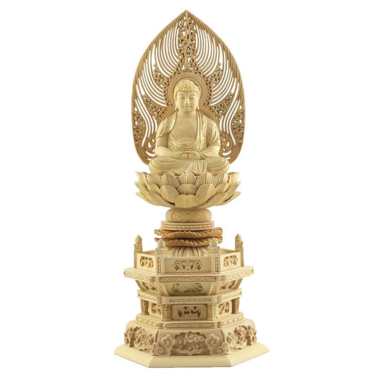 本柘植仏像 上彫り 六角台座 座阿弥陀 【天台宗】メイン画像01