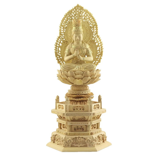 本柘植仏像 上彫り 六角台座 大日如来 【真言宗】メイン画像01