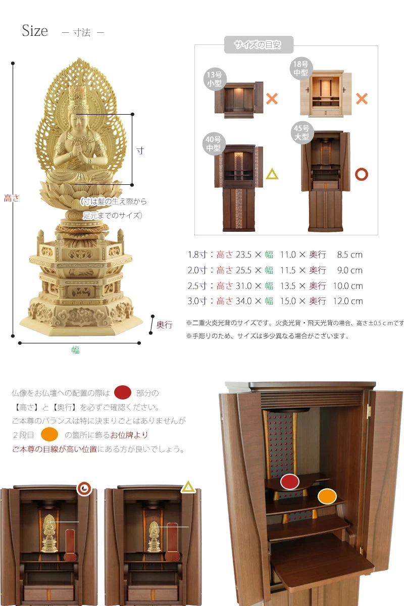 仏像の詳細サイズ・当仏像に合うお仏壇のサイズについて