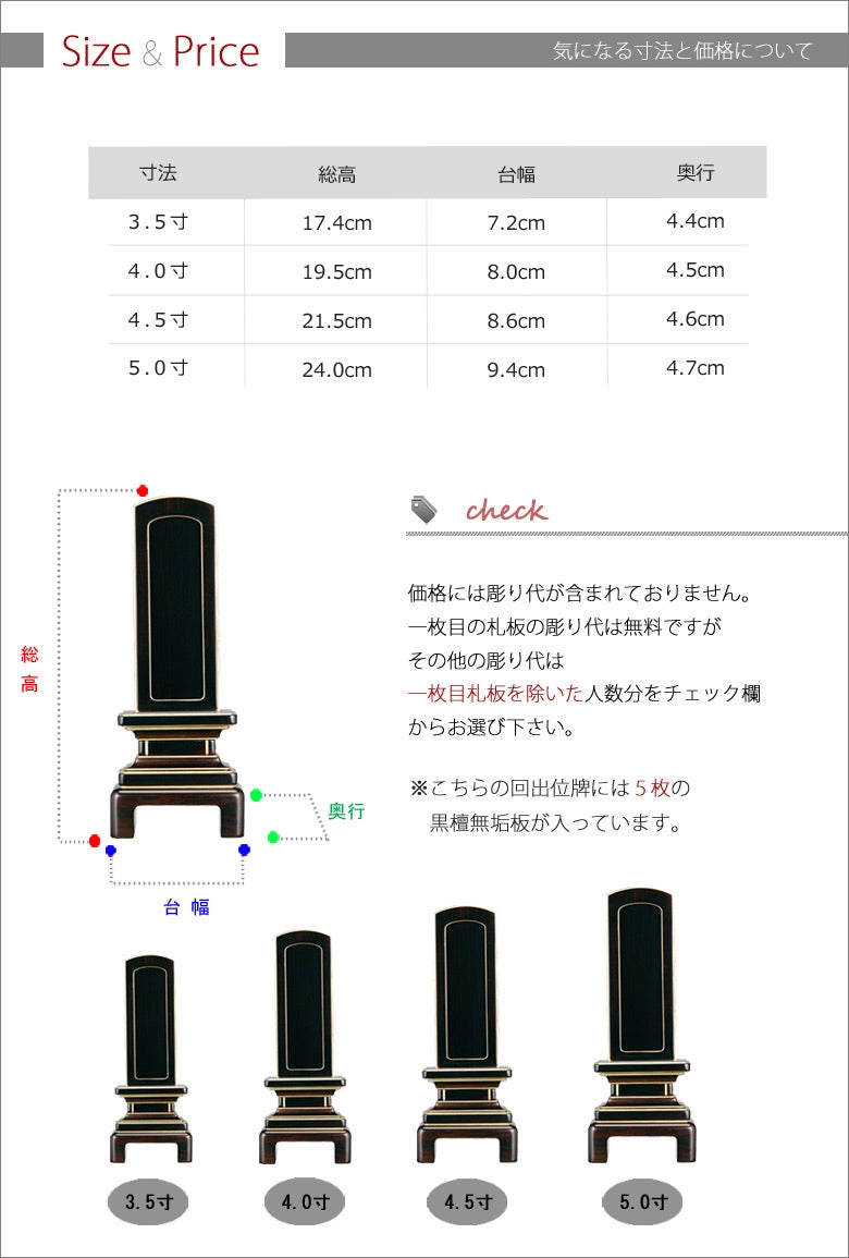 回出位牌 「京型」 黒檀 3.5寸～5.0寸の商品画像5枚目